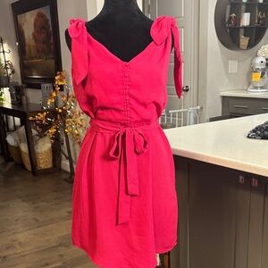 Sugarlips Vibrant Pink Tie-Shoulder Mini Dress